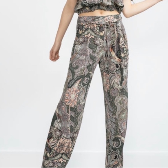 Zara Wide Leg Paisley Print Pants NWOT - Picture 9 of 13